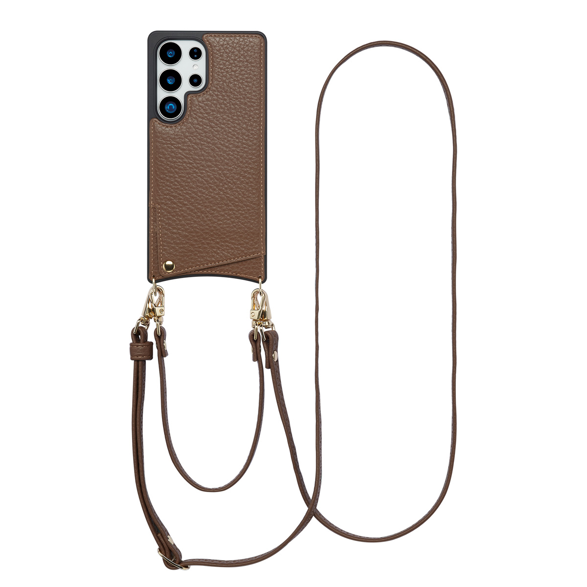 Selencia Nova Telefoonhoes met Koord en Pashouder voor de Samsung Galaxy S25 Ultra - Mocha Brown