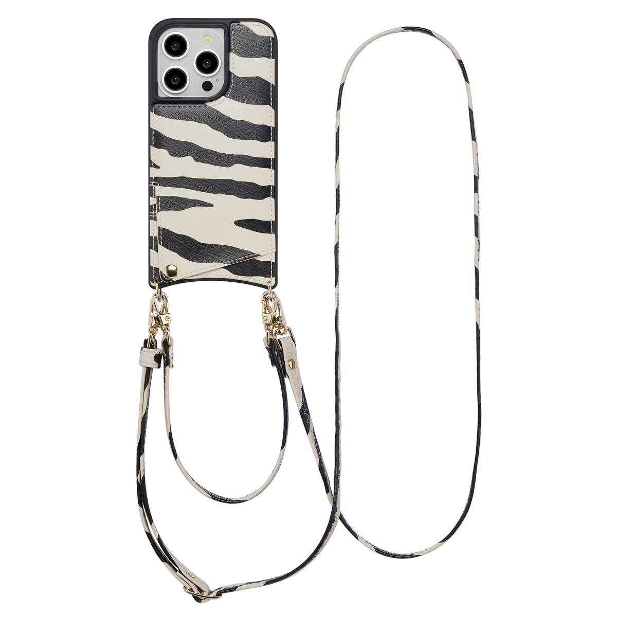 Selencia Nova Telefoonhoes met Koord en Pashouder voor de Apple iPhone 14 Pro - Zazzy Zebra