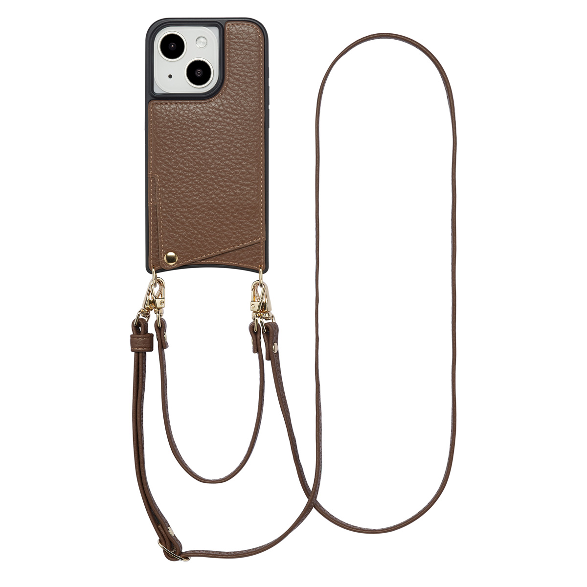Selencia Nova Telefoonhoes met Koord en Pashouder voor de Apple iPhone 15 - Mocha Brown