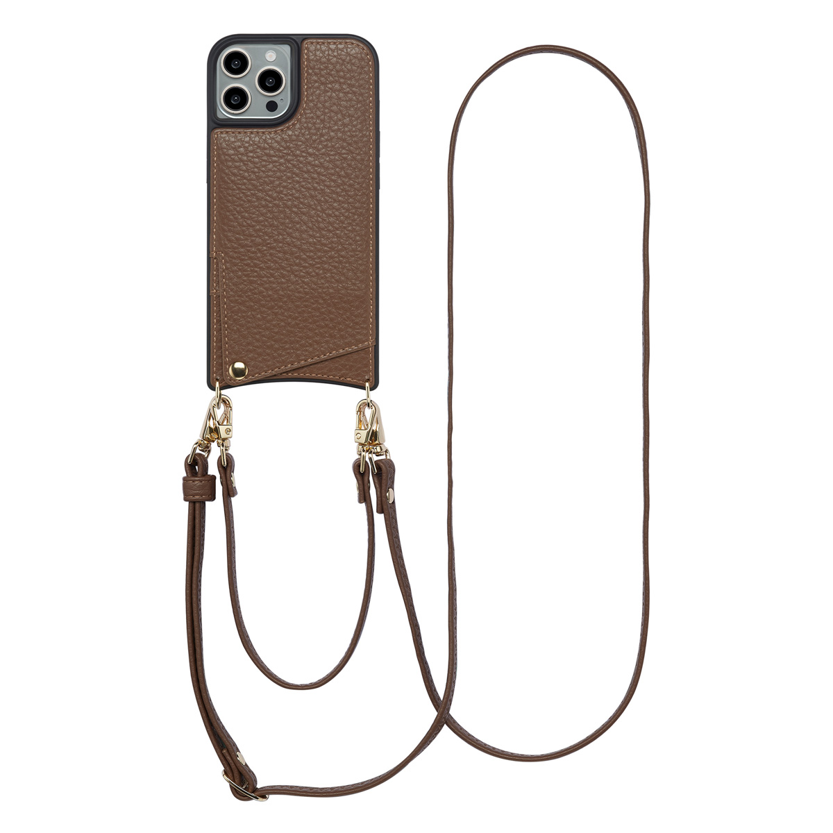 Selencia Nova Telefoonhoes met Koord en Pashouder voor de Apple iPhone 15 Pro - Mocha Brown