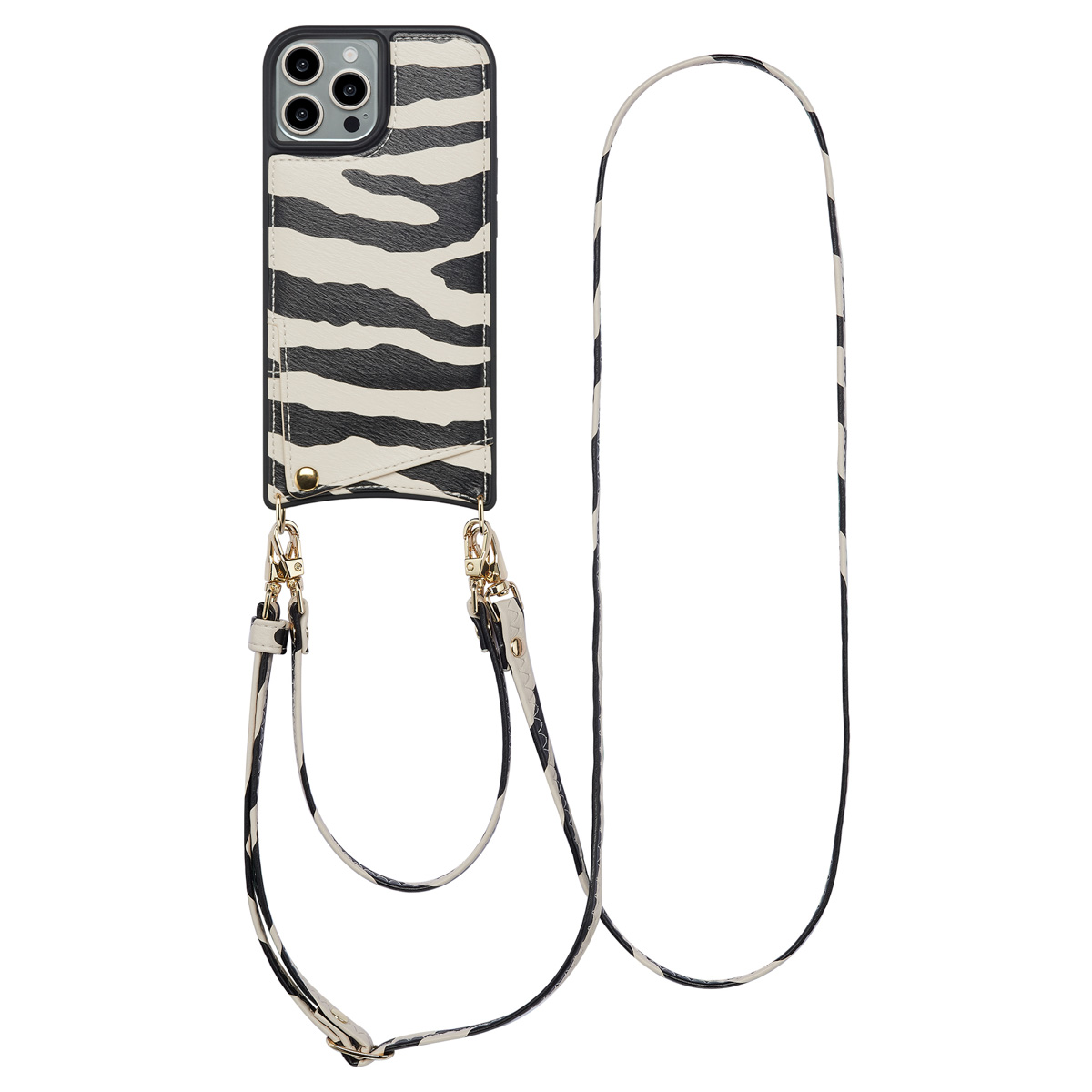 Selencia Nova Telefoonhoes met Koord en Pashouder voor de Apple iPhone 15 Pro - Zazzy Zebra