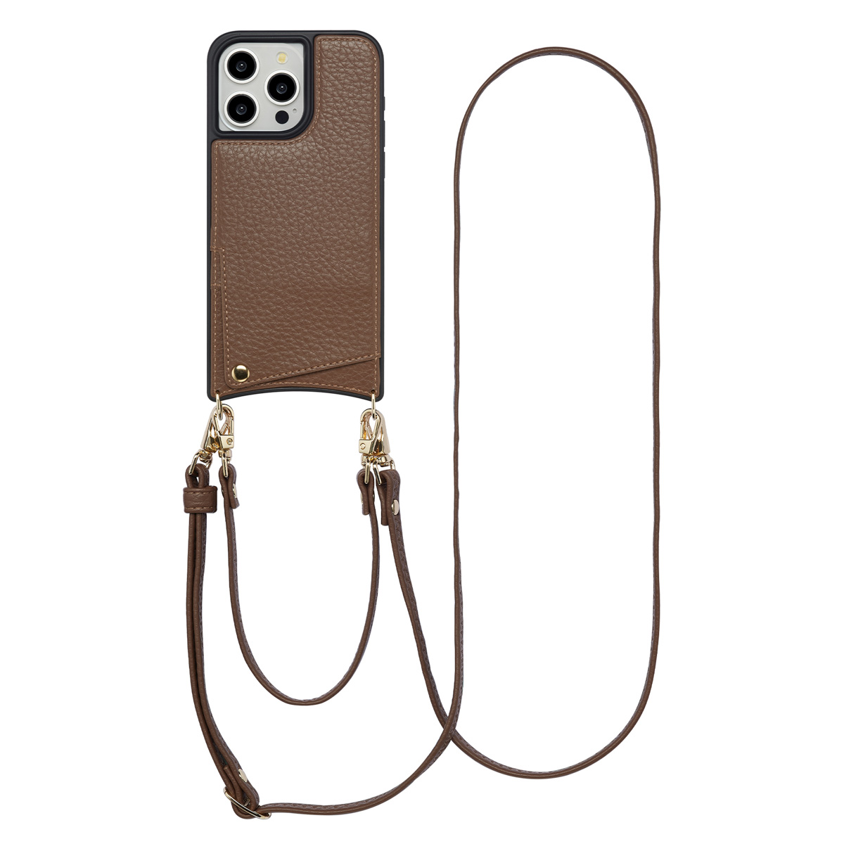 Selencia Nova Telefoonhoes met Koord en Pashouder voor de Apple iPhone 15 Pro Max - Mocha Brown