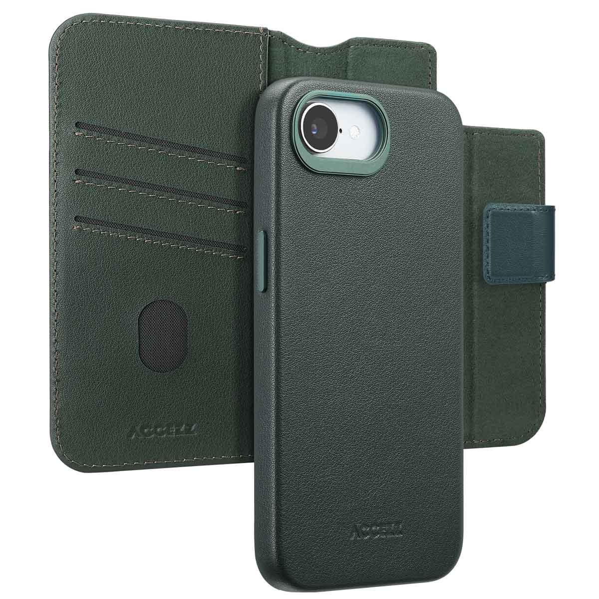 Accezz Leather Bookcase 2-in-1 met MagSafe voor de Apple iPhone 17e / 16e - Cedar Green