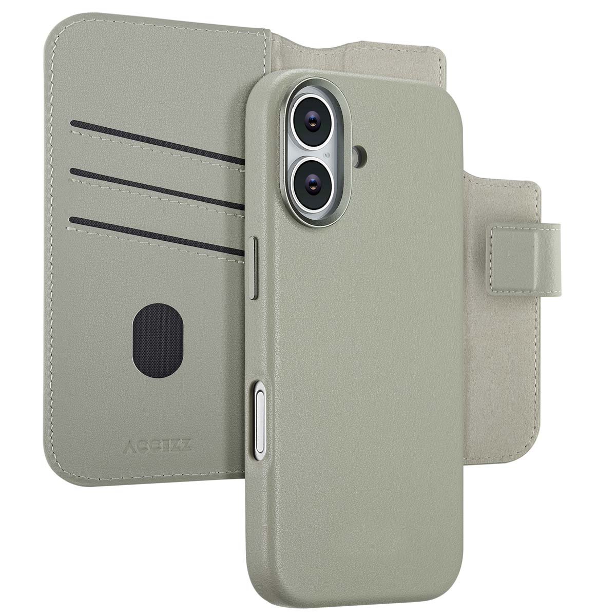 Accezz Leather Bookcase 2-in-1 met MagSafe voor de Apple iPhone 17 - Light Grey