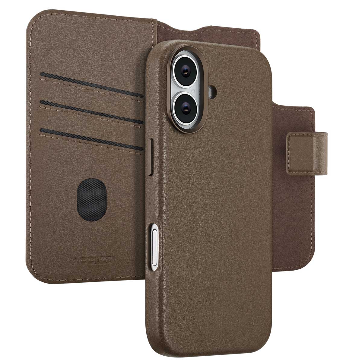 Accezz Leather Bookcase 2-in-1 met MagSafe voor de Apple iPhone 17 - Coffee Brown