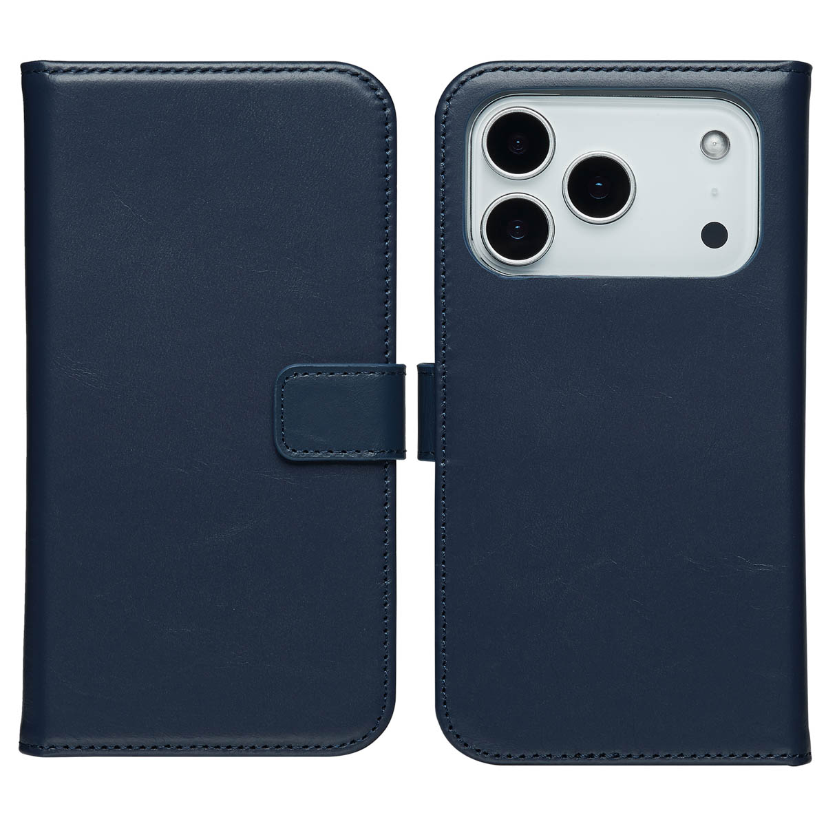 Selencia Echt Leren Bookcase voor de Apple iPhone 17 Pro - Blauw