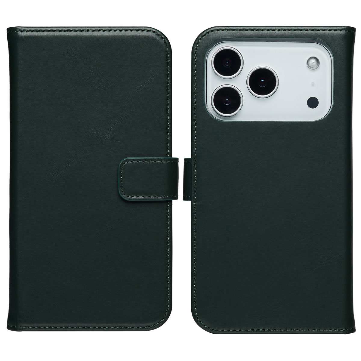 Selencia Echt Leren Bookcase voor de Apple iPhone 17 Pro - Groen