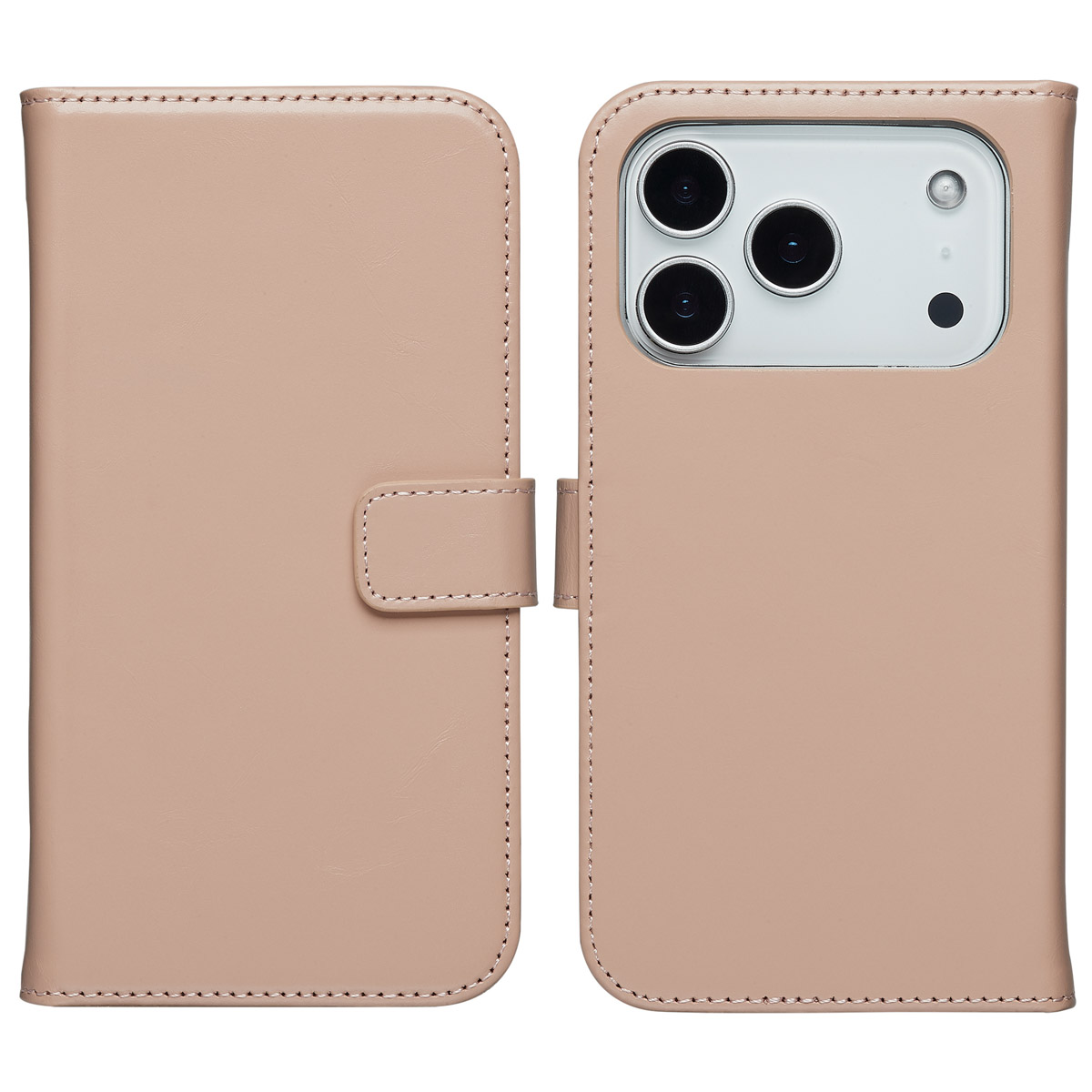 Selencia Echt Leren Bookcase voor de Apple iPhone 17 Pro - Dusty Pink