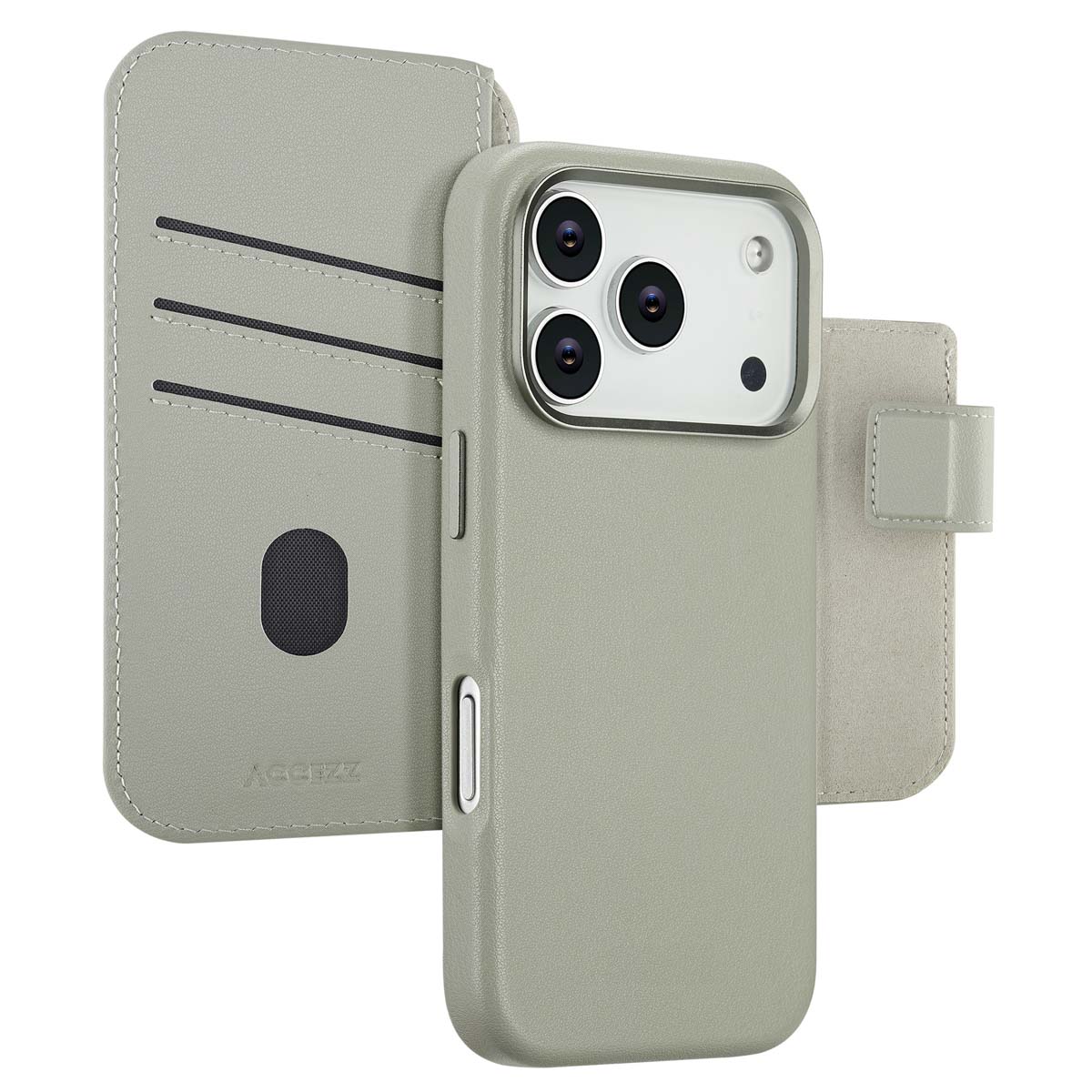 Accezz Leather Bookcase 2-in-1 met MagSafe voor de Apple iPhone 17 Pro - Light Grey