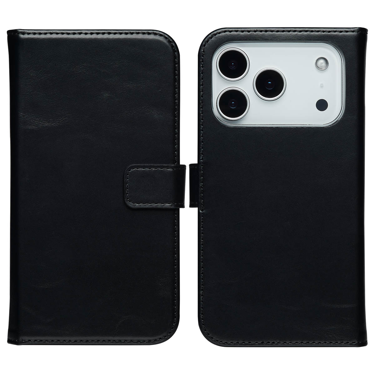 Selencia Echt Leren Bookcase voor de Apple iPhone 17 Pro Max - Zwart