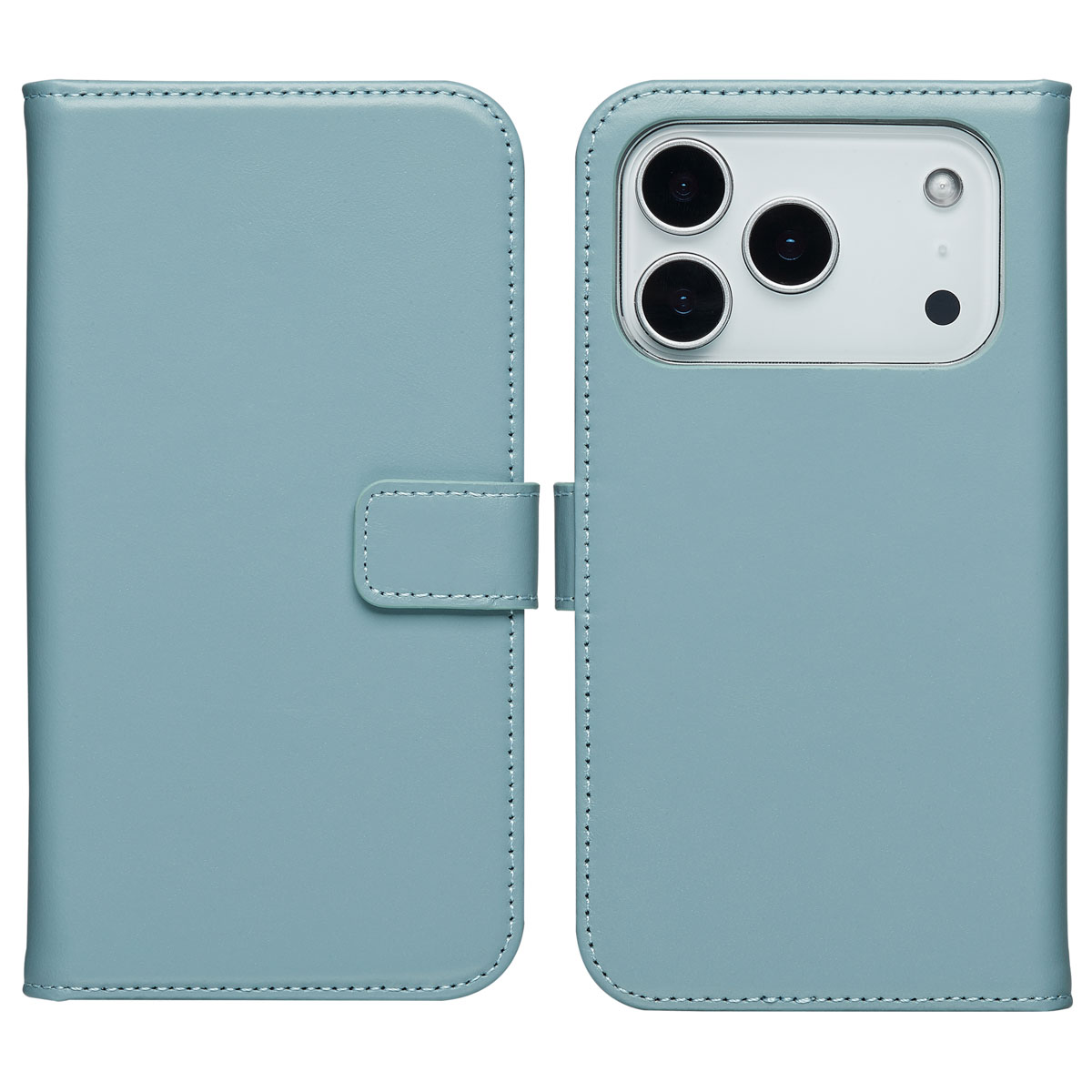 Selencia Echt Leren Bookcase voor de Apple iPhone 17 Pro Max - Air Blue