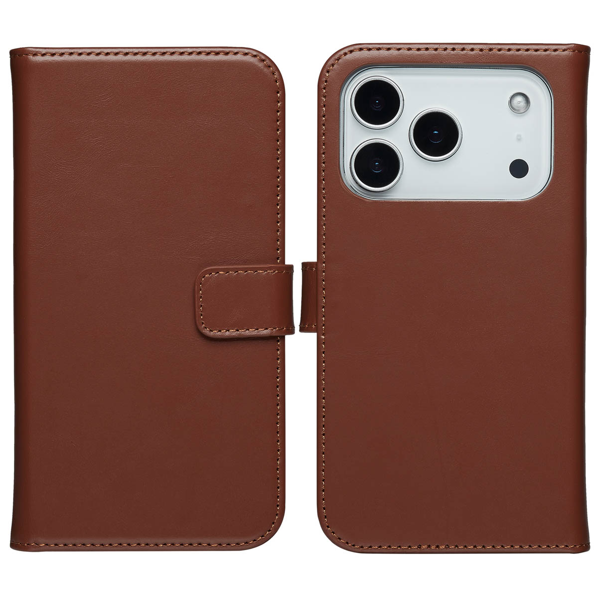Selencia Echt Leren Bookcase voor de Apple iPhone 17 Pro Max - Lichtbruin