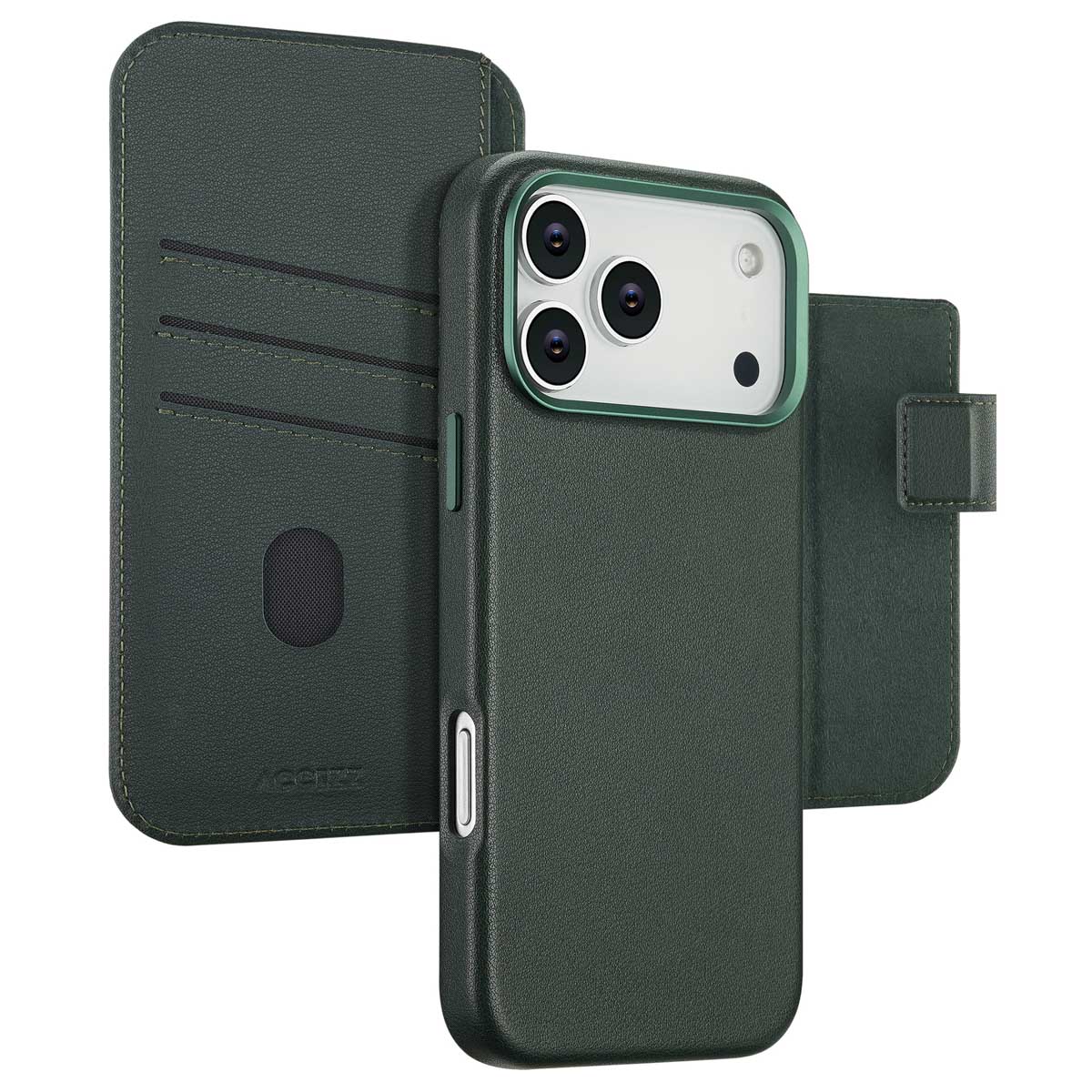 Accezz Leather Bookcase 2-in-1 met MagSafe voor de Apple iPhone 17 Pro Max - Cedar Green