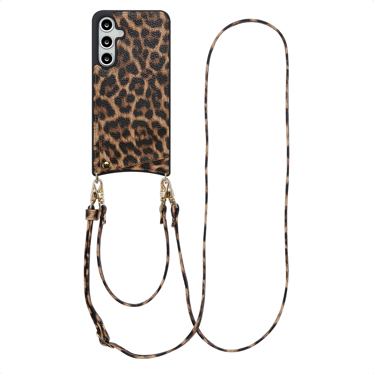 Selencia Nova Telefoonhoes met Koord en Pashouder voor de Samsung Galaxy S24 FE - Leopard
