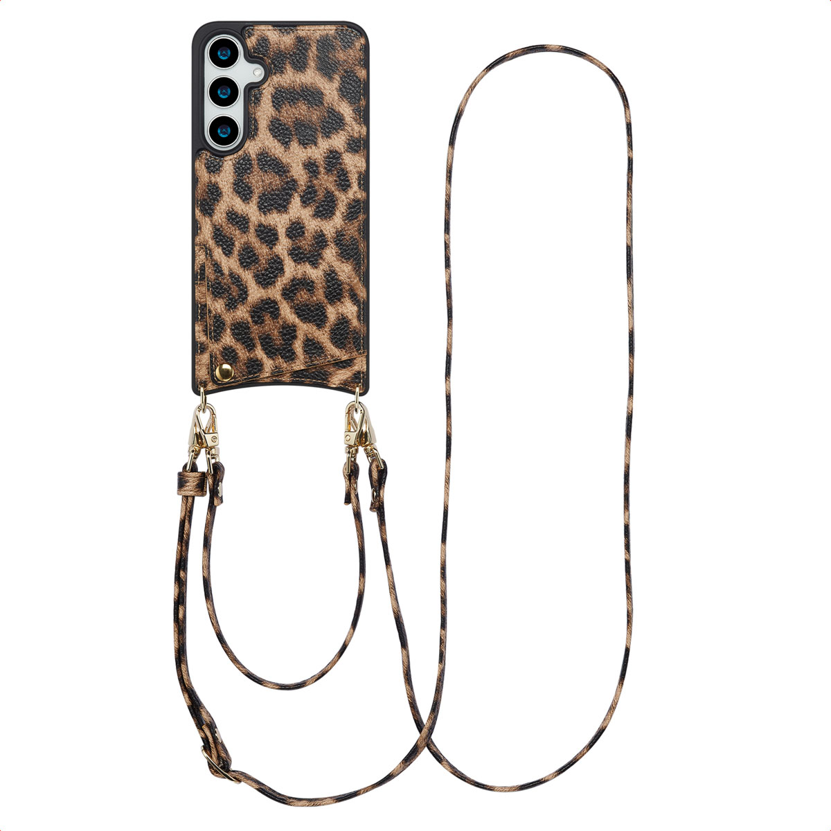 Selencia Nova Telefoonhoes met Koord en Pashouder voor de Samsung Galaxy S24 Plus / S25 Plus - Leopard