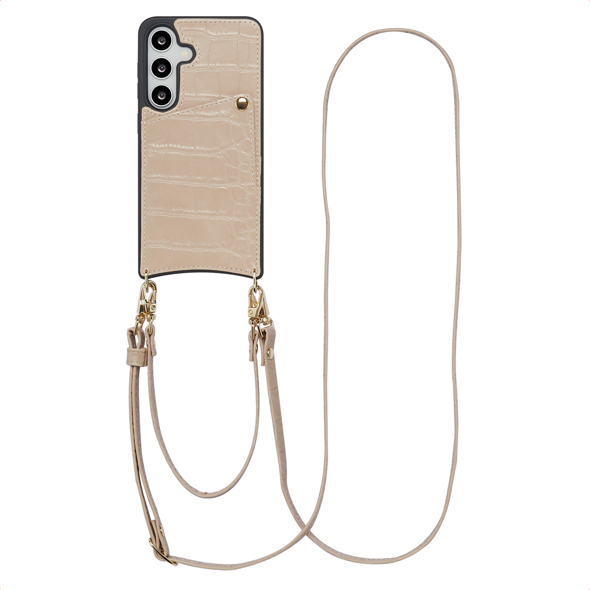 Selencia Nova Croco Telefoonhoes met Koord en Pashouder voor de Samsung Galaxy S25 / S24 - Beige