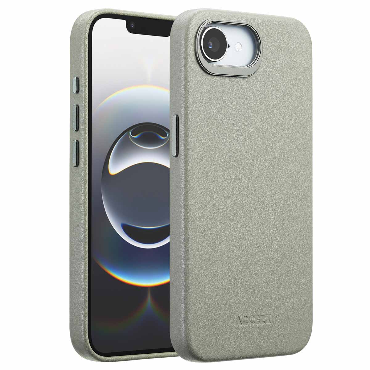 Accezz MagSafe Leather Backcover voor de Apple iPhone 17e / 16e - Light Grey