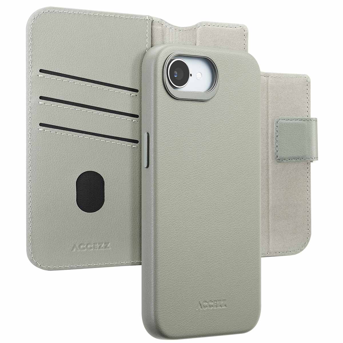 Accezz Leather Bookcase 2-in-1 met MagSafe voor de Apple iPhone 17e / 16e - Light Grey