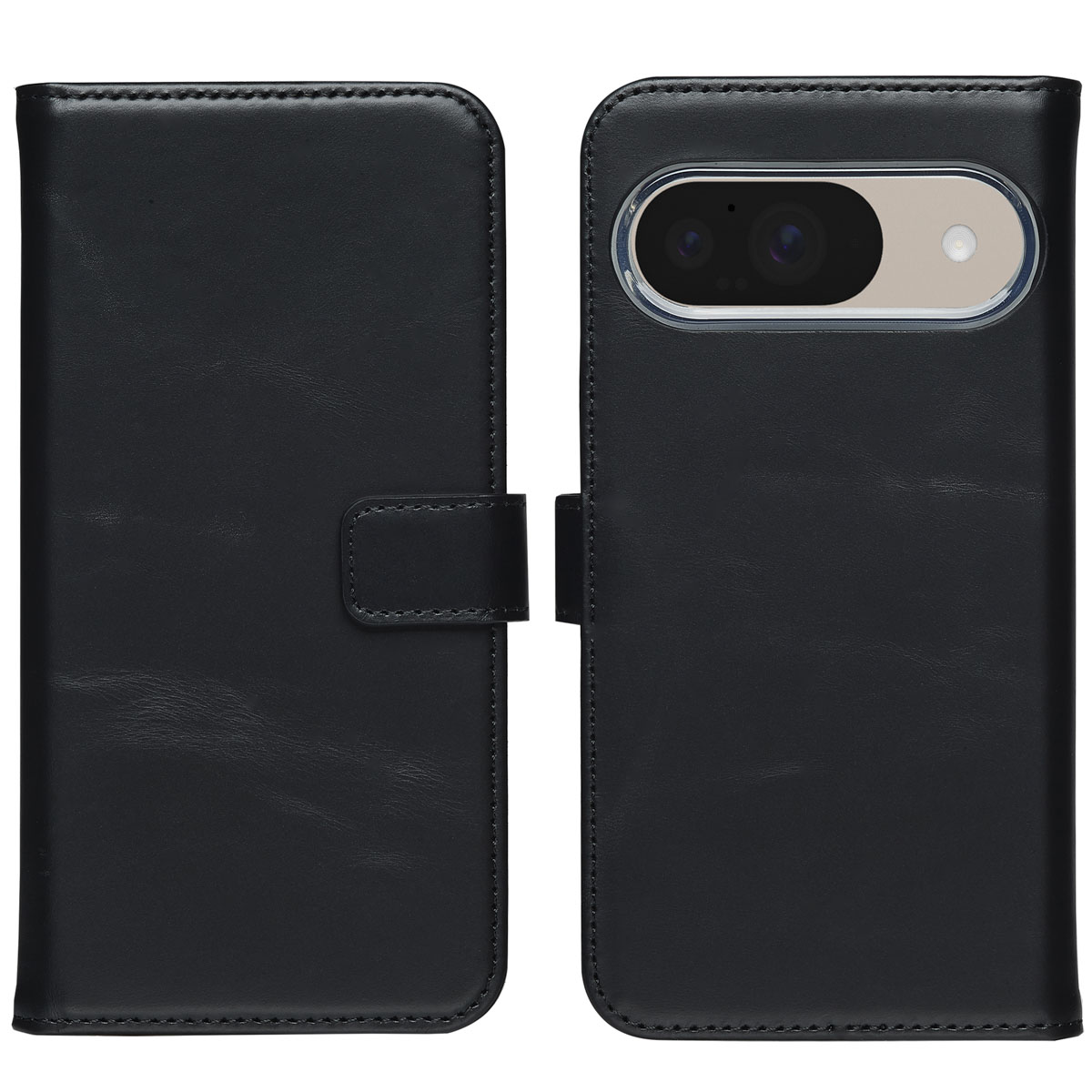 Selencia Echt Leren Bookcase voor de Google Pixel 10 / 10 Pro - Zwart