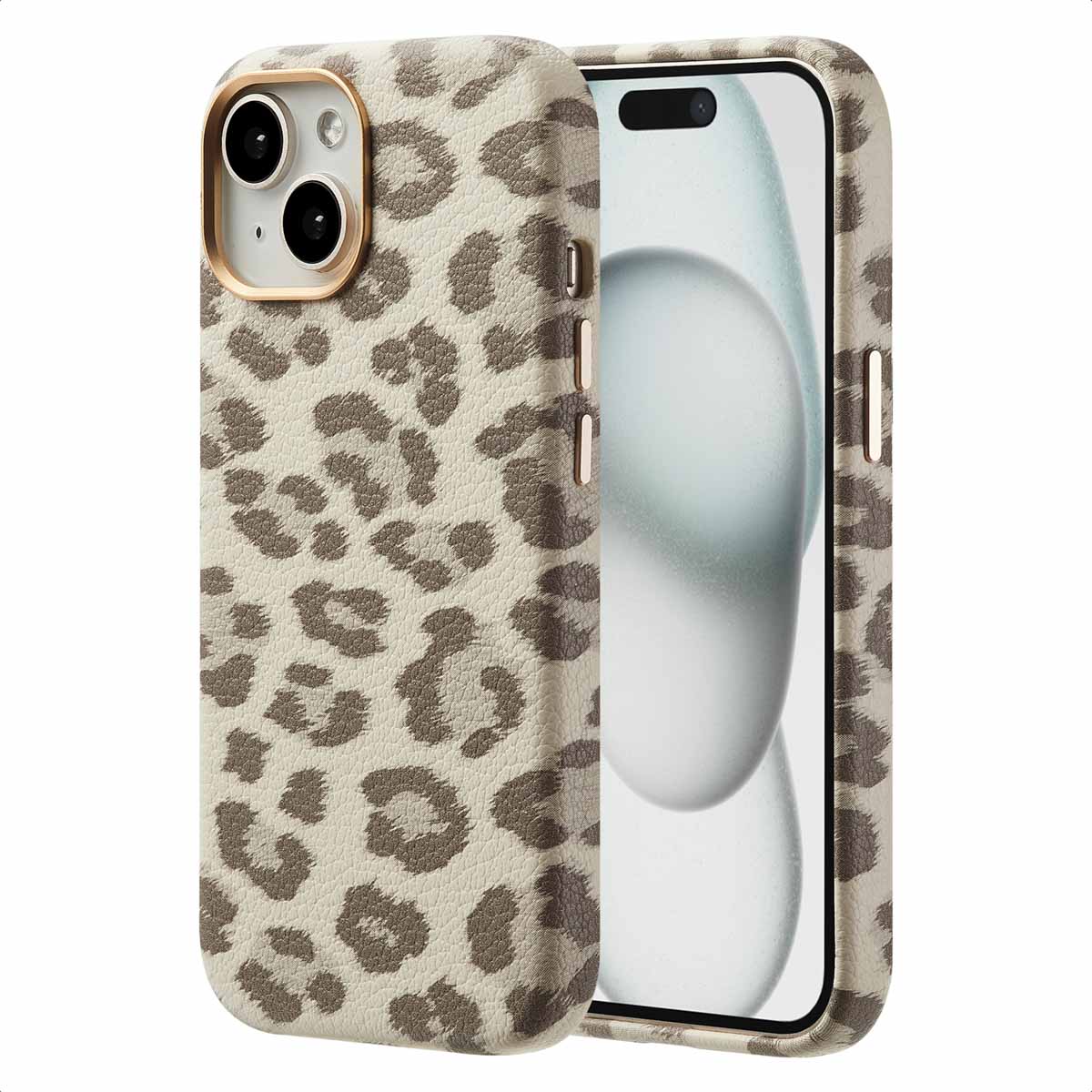 Selencia Sabi Backcover Panterprint met MagSafe voor de Apple iPhone 15 - Soft Ivory