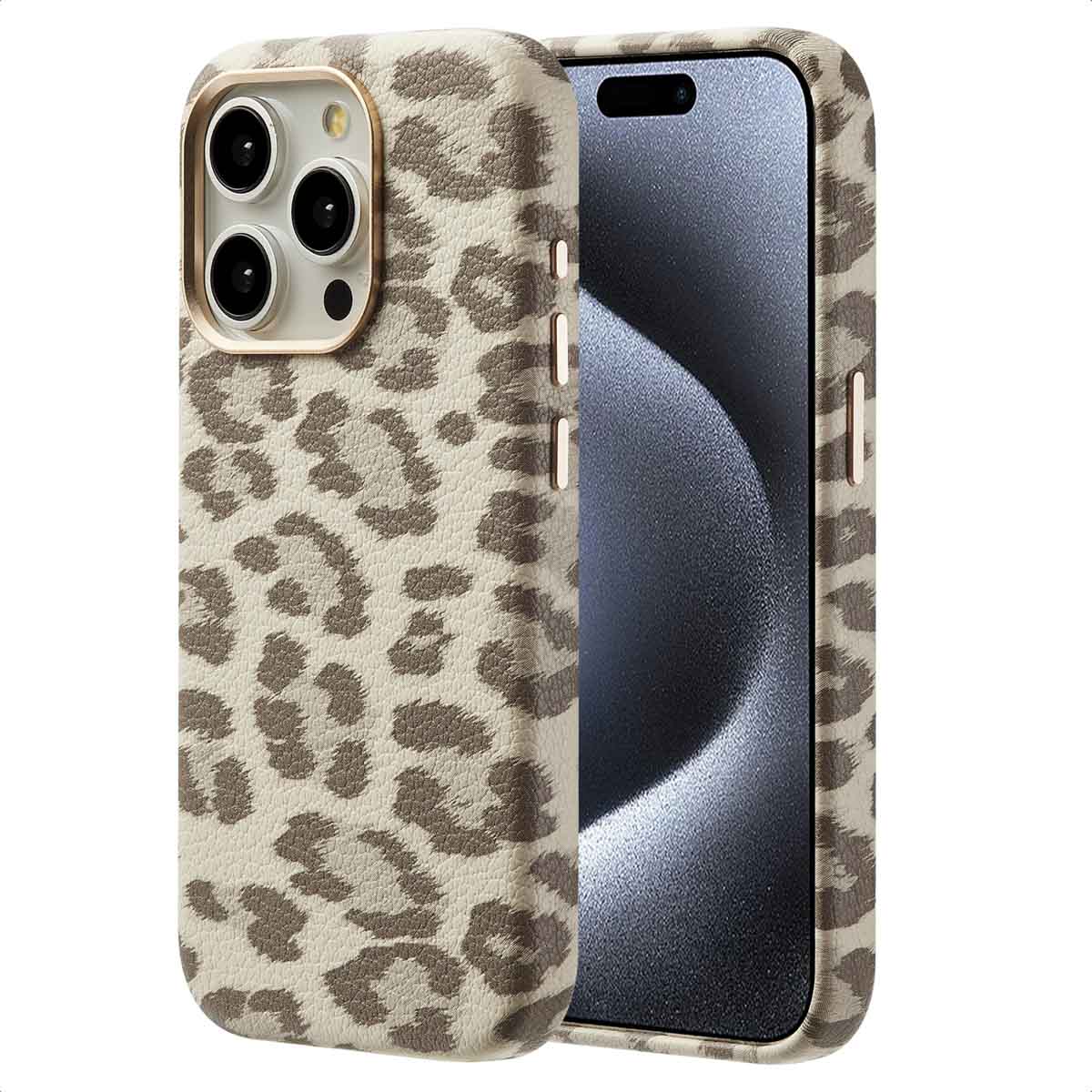 Selencia Coque Sabi imprimé panthère avec MagSafe Apple iPhone 15 Pro - Soft Ivory