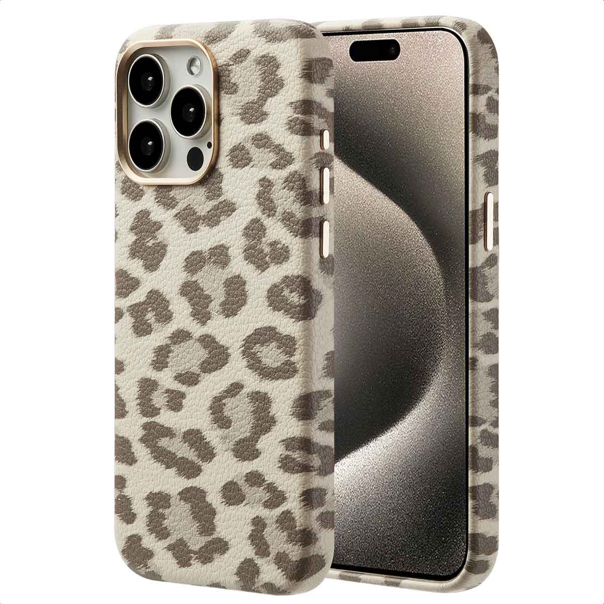 Selencia Coque Sabi imprimé panthère avec MagSafe Apple iPhone 15 Pro Max - Soft Ivory