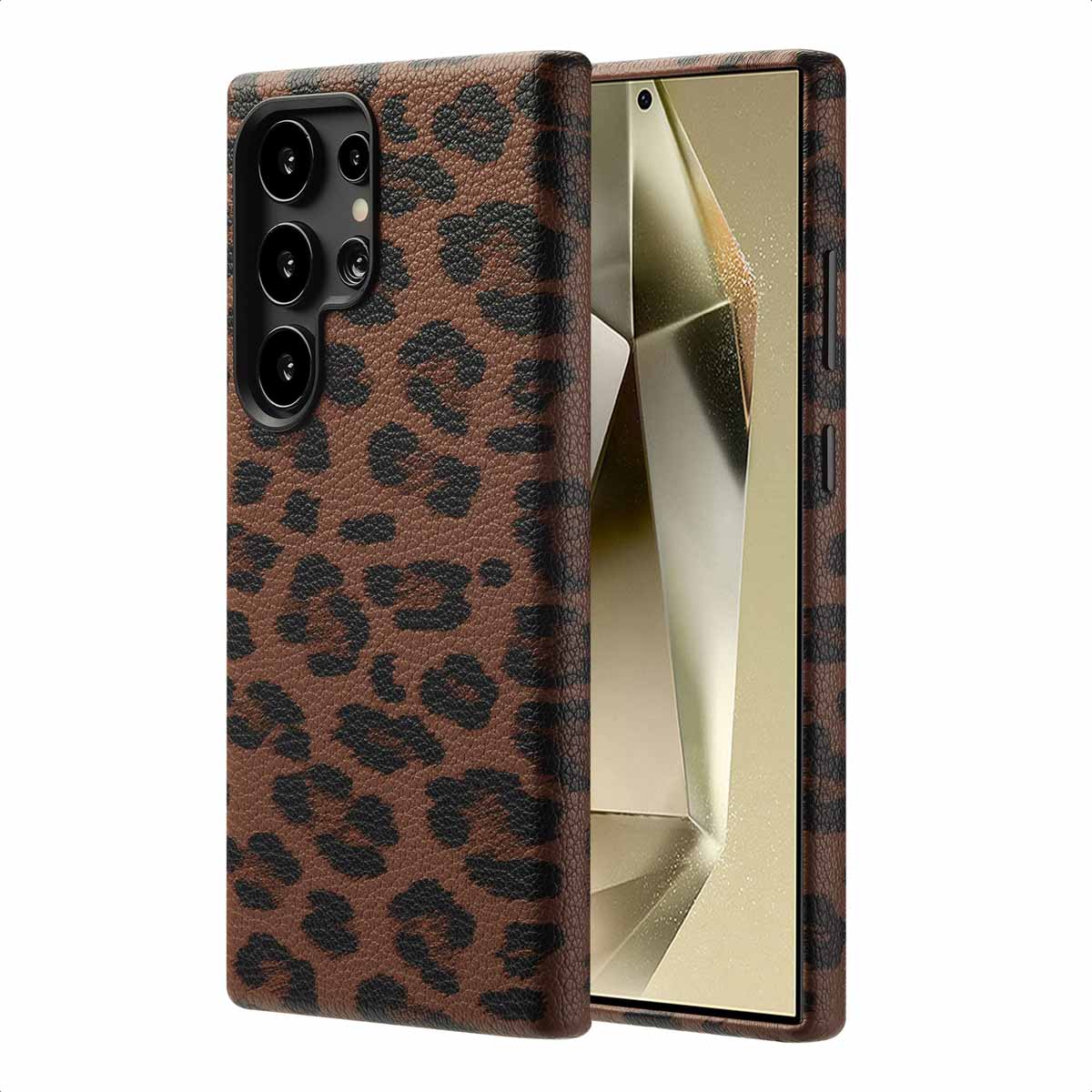 Selencia Sabi Backcover Panterprint met MagSafe voor de Samsung Galaxy S24 Ultra - Mocha Brown