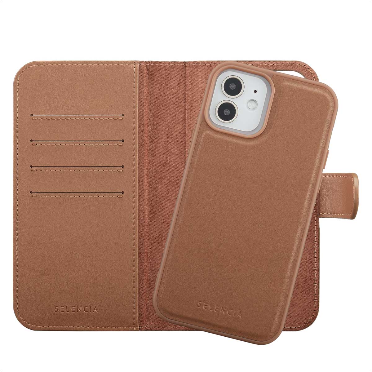 Selencia Olyn Uitneembare Bookcase met MagSafe voor de Apple iPhone 12 (Pro) - Bruin