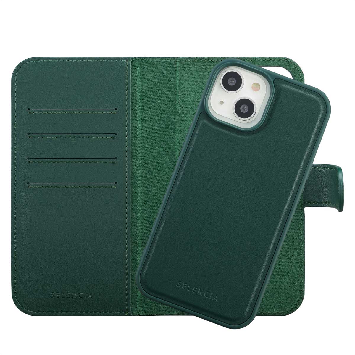 Selencia Étui portefeuille amovible Olyn avec MagSafe Apple iPhone 15 - Vert