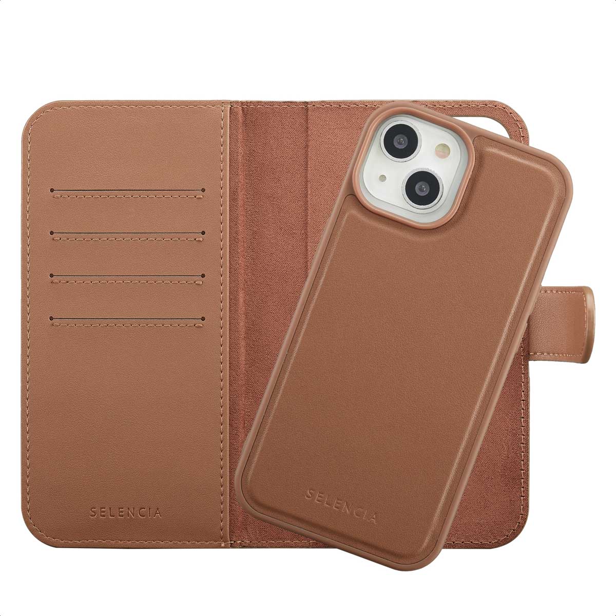 Selencia Olyn Uitneembare Bookcase met MagSafe voor de Apple iPhone 15 - Bruin