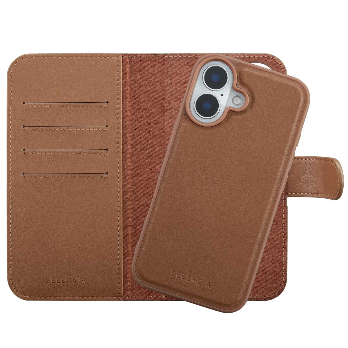 Selencia Olyn Uitneembare Bookcase met MagSafe voor de Apple iPhone 16 - Bruin