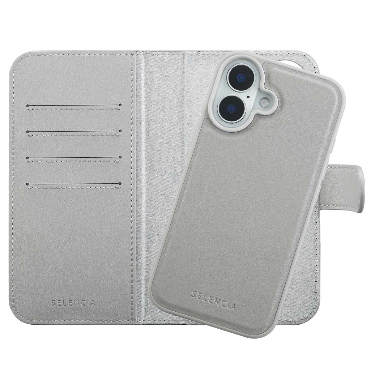 Selencia Étui portefeuille amovible Olyn avec MagSafe Apple iPhone 16 - Gris