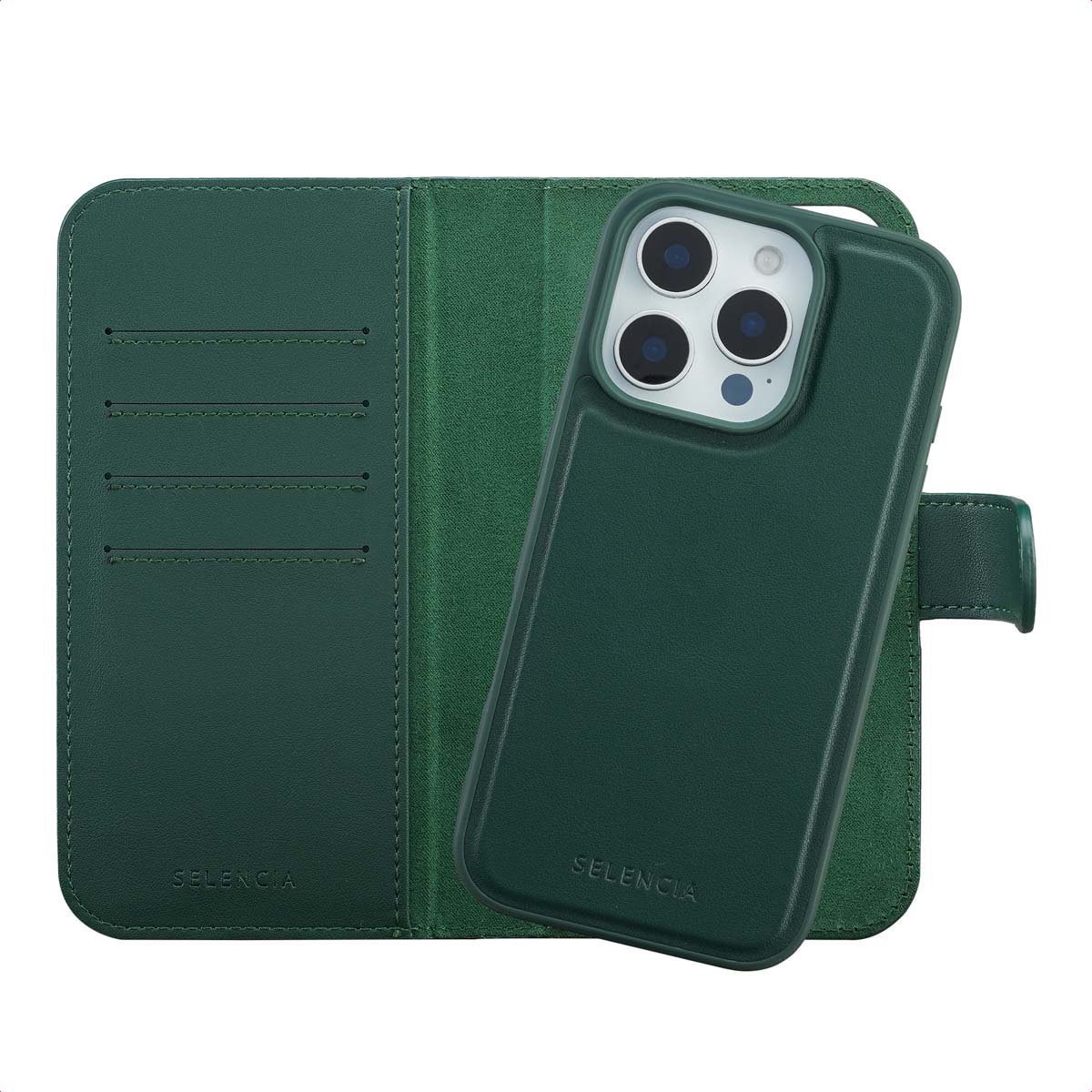 Selencia Étui portefeuille amovible Olyn avec MagSafe Apple iPhone 16 Pro - Vert