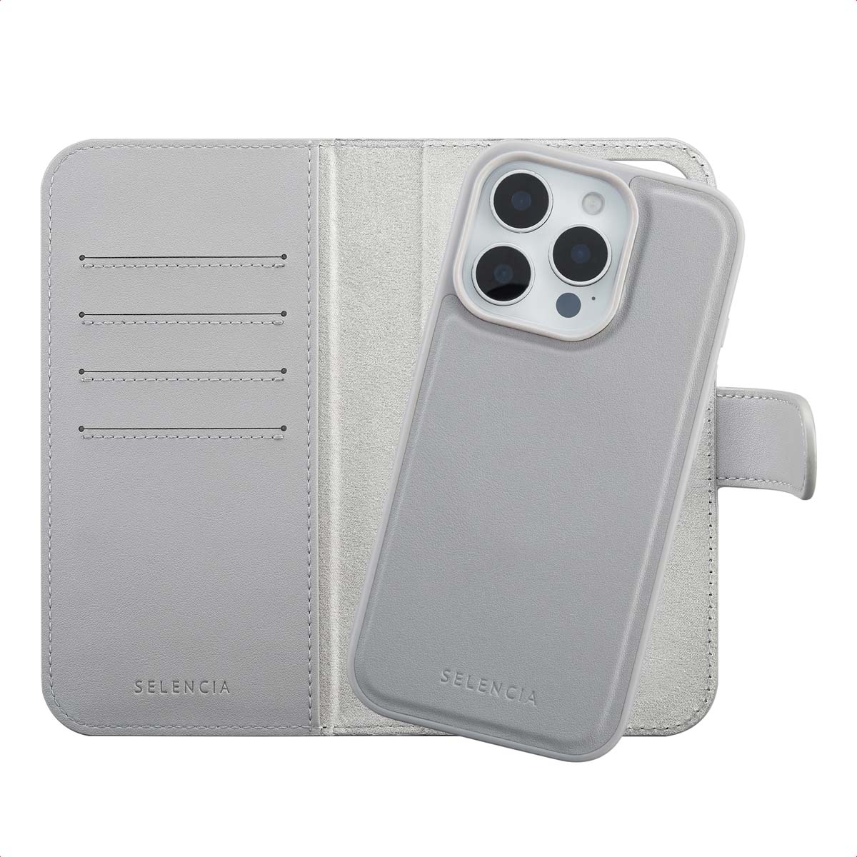 Selencia Étui portefeuille amovible Olyn avec MagSafe Apple iPhone 16 Pro - Gris