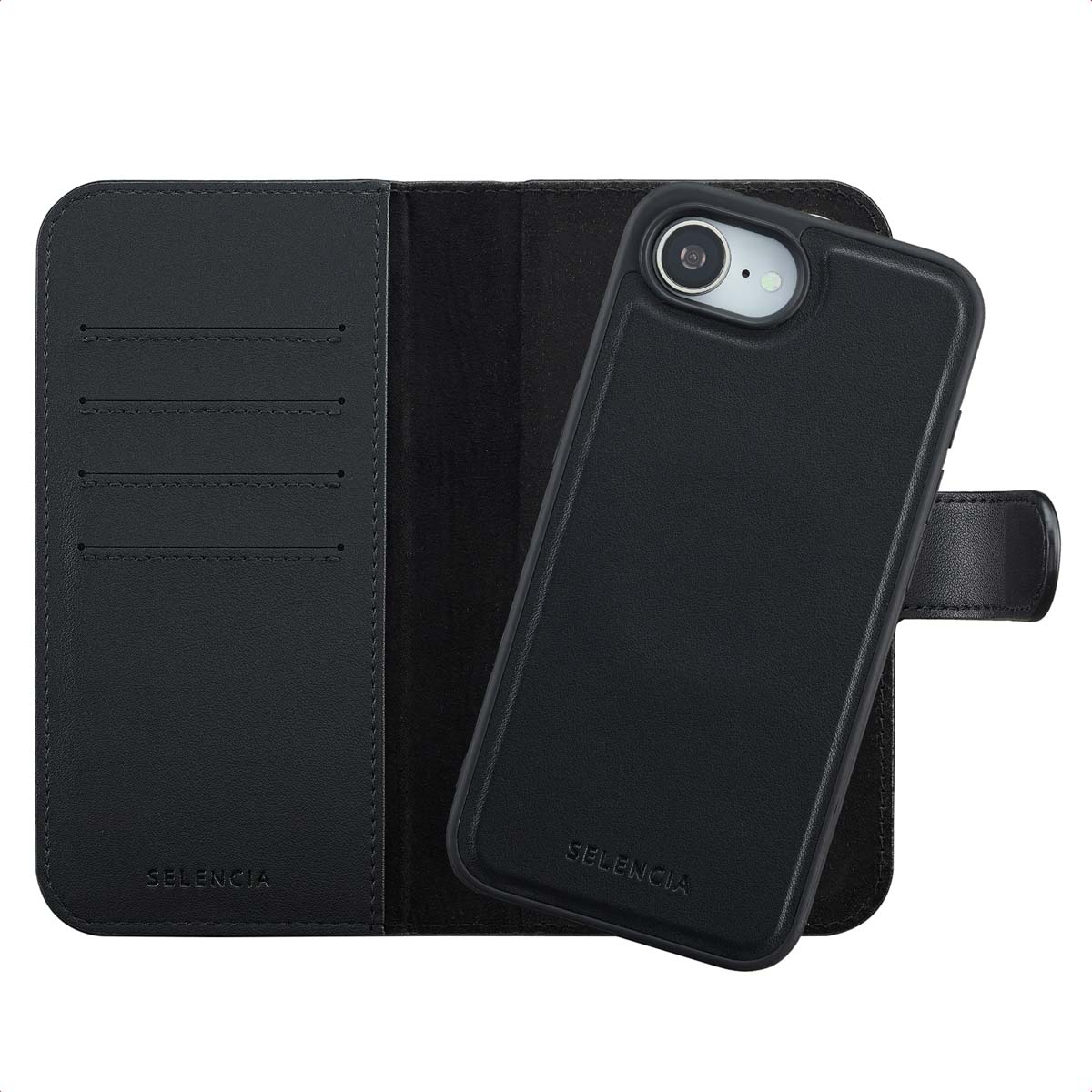 Selencia Étui portefeuille amovible Olyn avec MagSafe Apple iPhone 17e / 16e - Noir