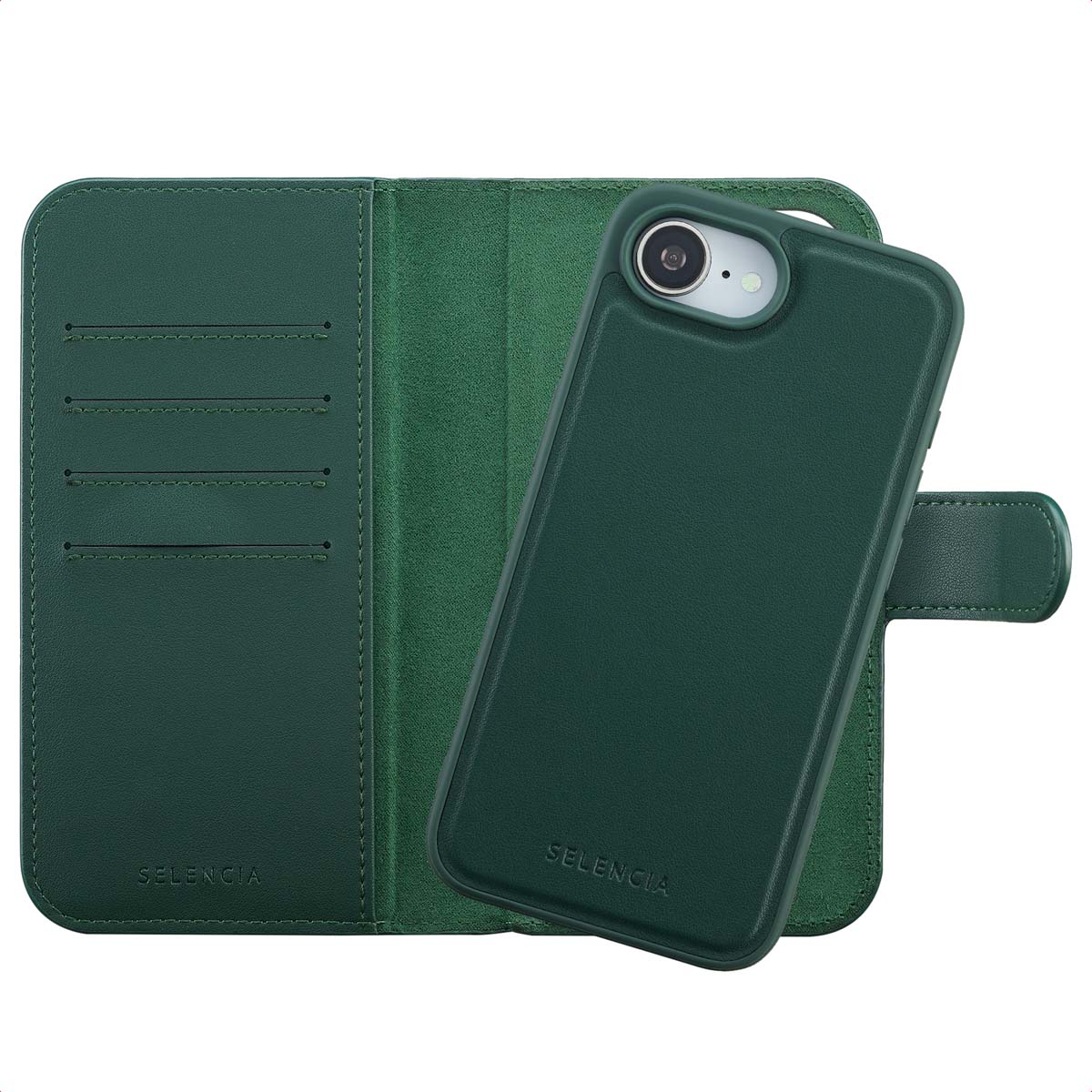 Selencia Olyn Uitneembare Bookcase met MagSafe voor de Apple iPhone 17e / 16e - Groen