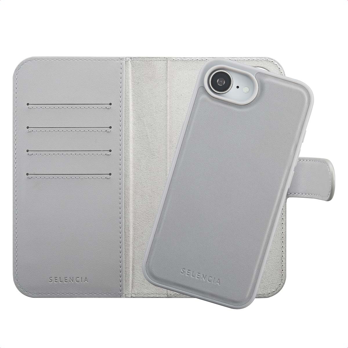 Selencia Étui portefeuille amovible Olyn avec MagSafe Apple iPhone 17e / 16e - Gris