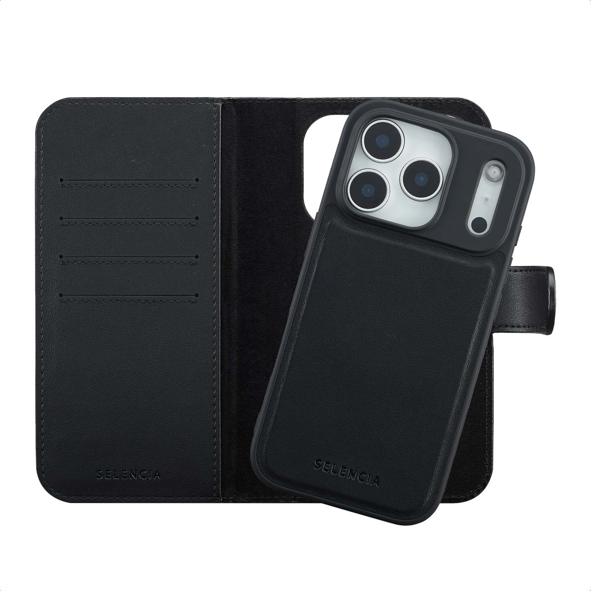 Selencia Étui portefeuille amovible Olyn avec MagSafe Apple iPhone 17 Pro - Noir
