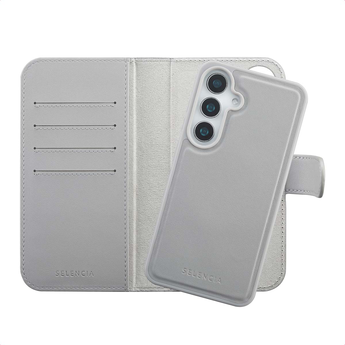 Selencia Étui portefeuille amovible Olyn avec MagSafe Samsung Galaxy S25 / S24 - Gris