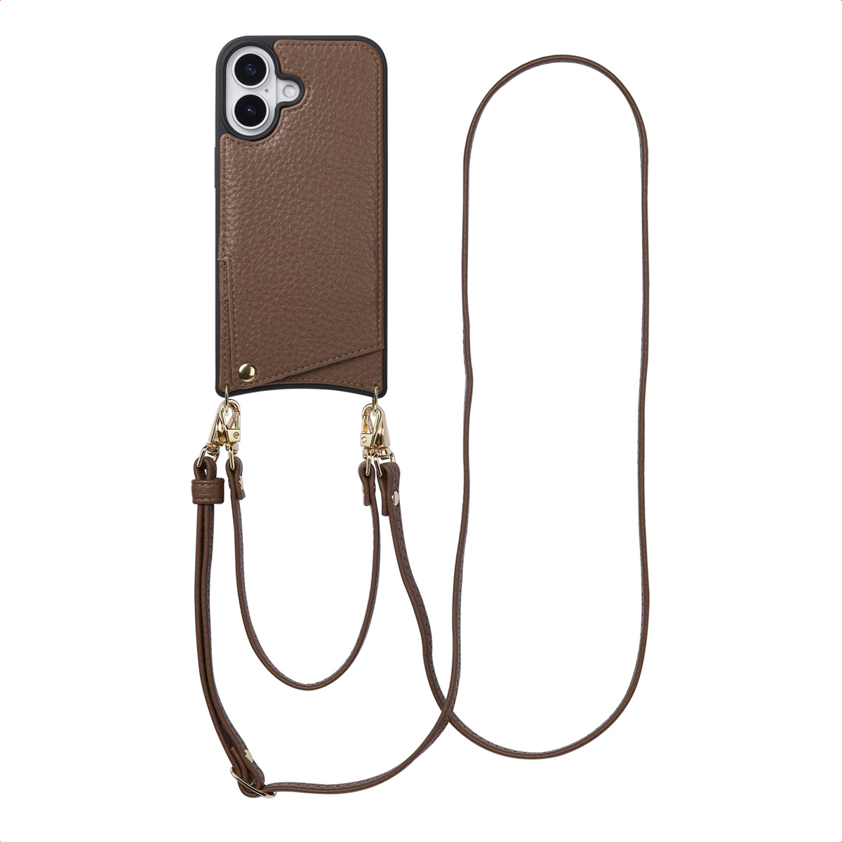 Selencia Nova Telefoonhoes met Koord en Pashouder voor de Apple iPhone 17 - Mocha Brown