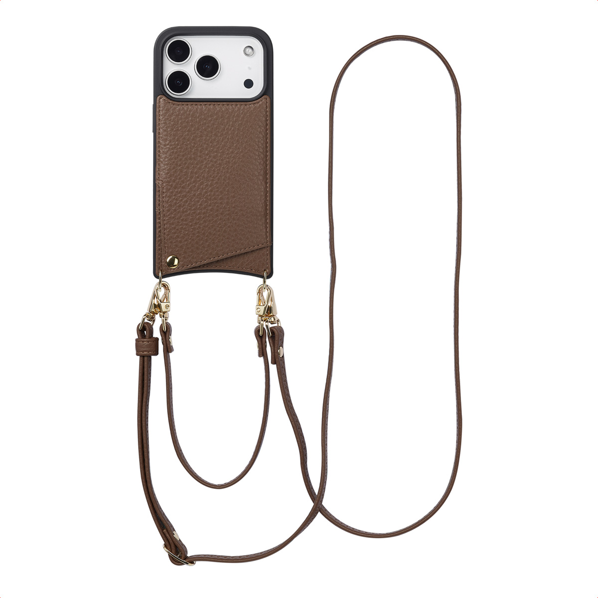 Selencia Nova Telefoonhoes met Koord en Pashouder voor de Apple iPhone 17 Pro - Mocha Brown