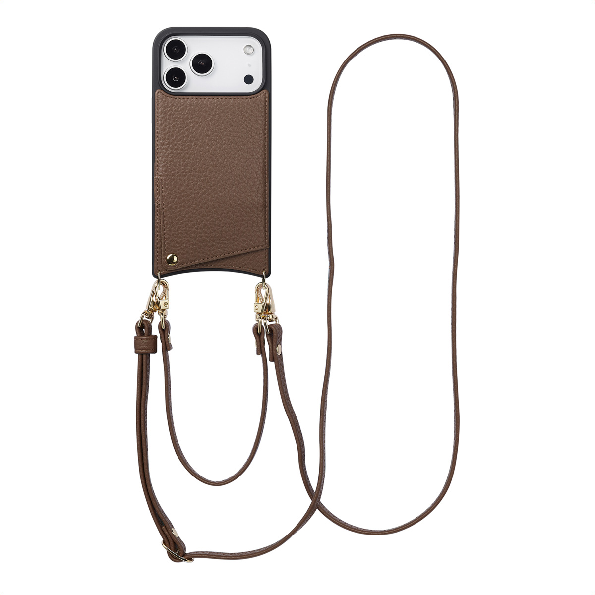 Selencia Nova Telefoonhoes met Koord en Pashouder voor de Apple iPhone 17 Pro Max - Mocha Brown