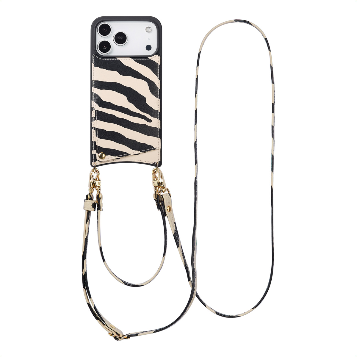 Selencia Nova Telefoonhoes met Koord en Pashouder voor de Apple iPhone 17 Pro Max - Zazzy Zebra