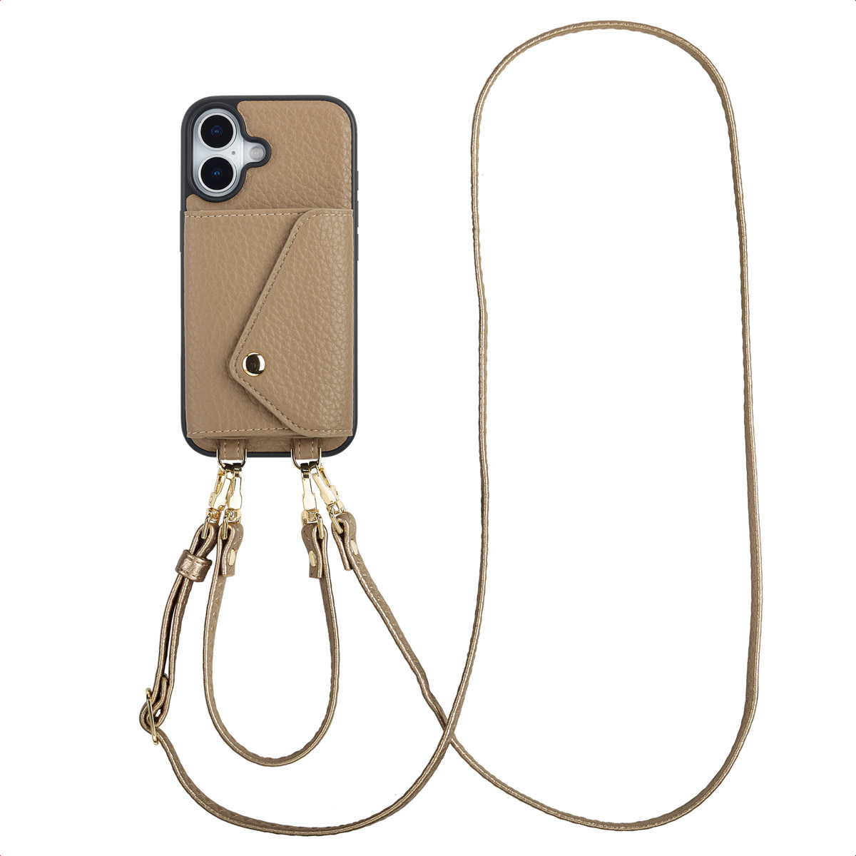 Selencia Sera Telefoonhoes met Koord en Envelop Pashouder voor de Apple iPhone 17 - Taupe