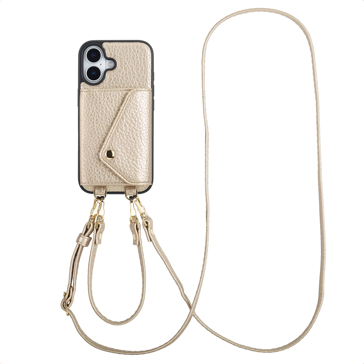 Selencia Sera Telefoonhoes met Koord en Envelop Pashouder voor de Apple iPhone 17 - Champagne