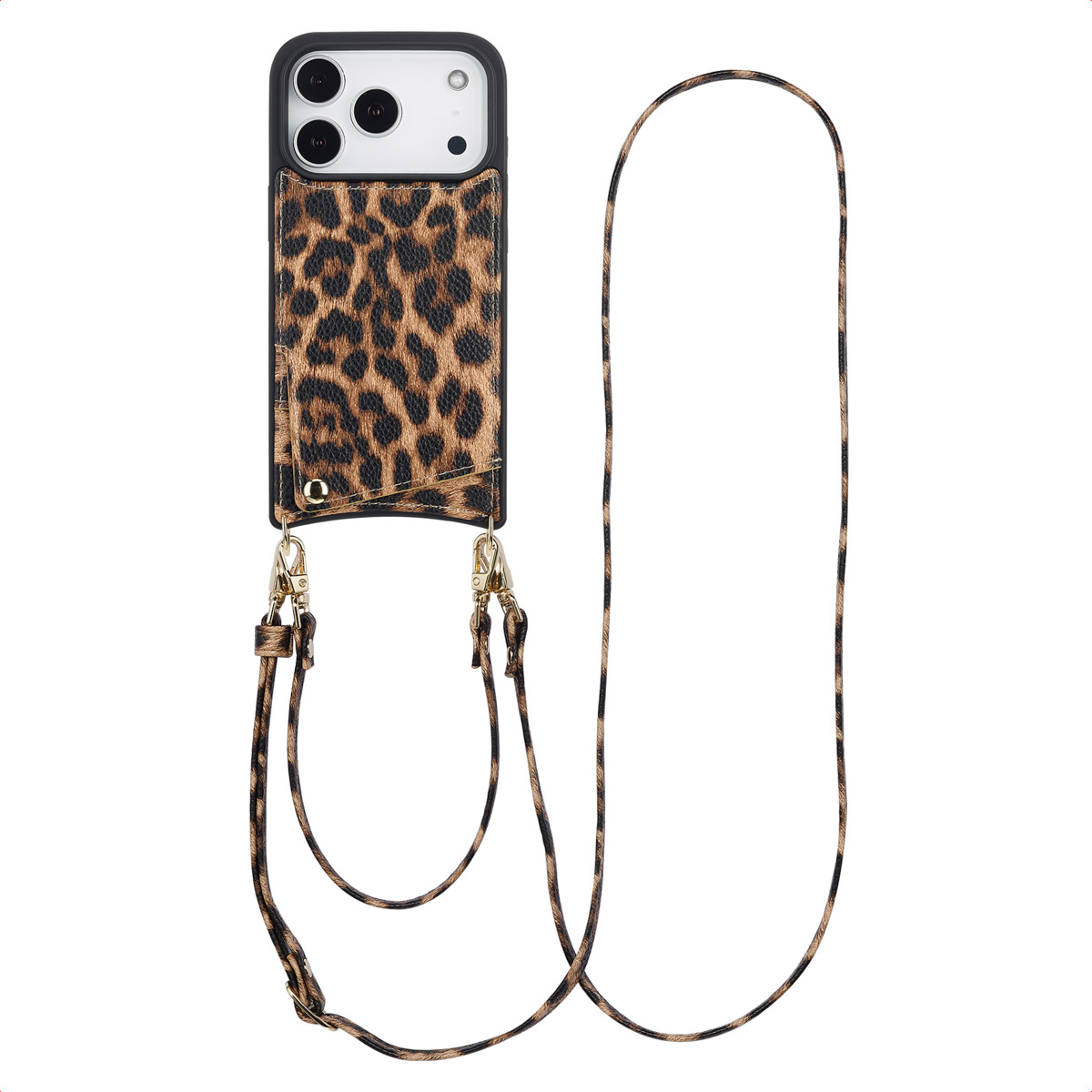 Selencia Nova Telefoonhoes met Koord en Pashouder voor de Apple iPhone 17 Pro - Leopard
