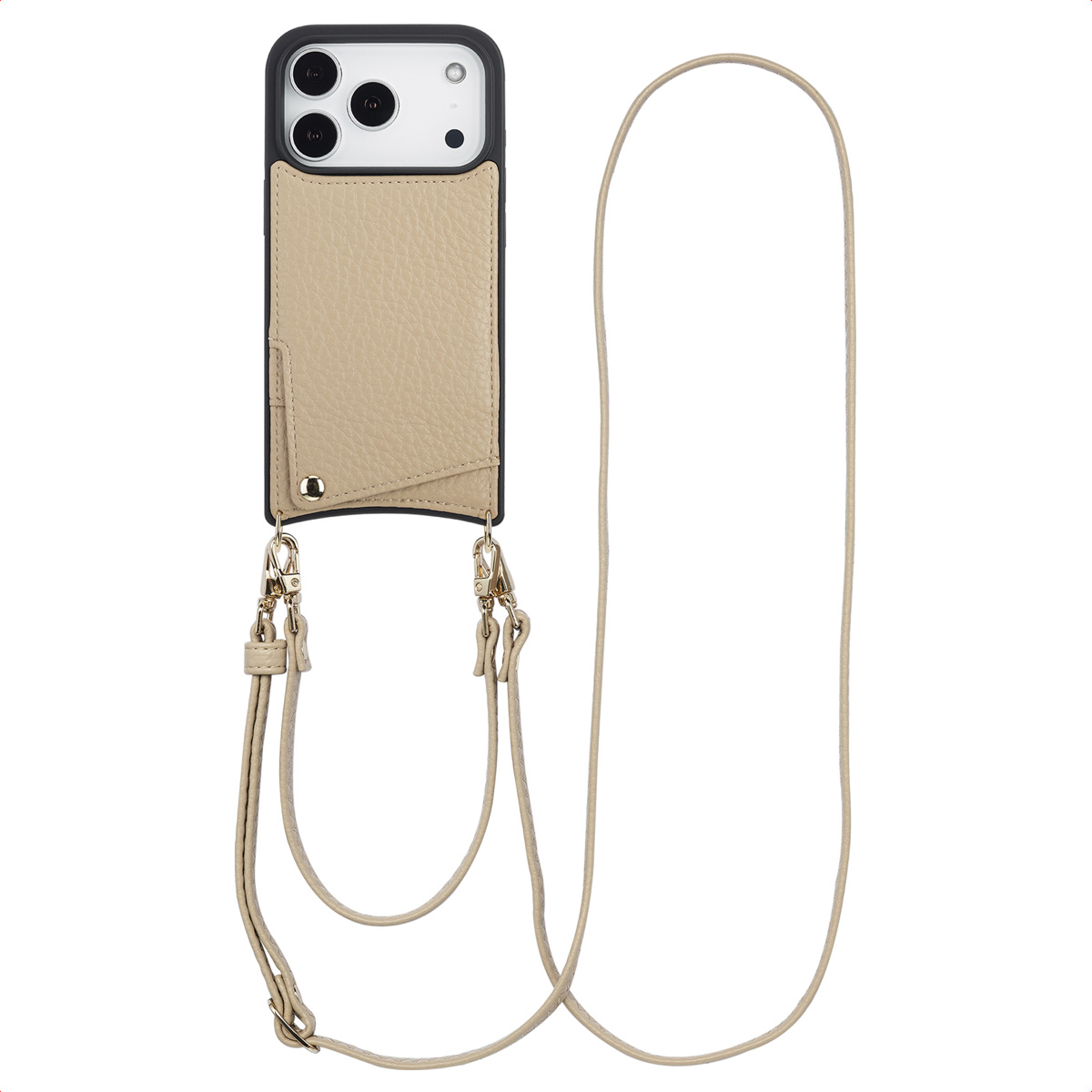 Selencia Nova Telefoonhoes met Koord en Pashouder voor de Apple iPhone 17 Pro - Beige