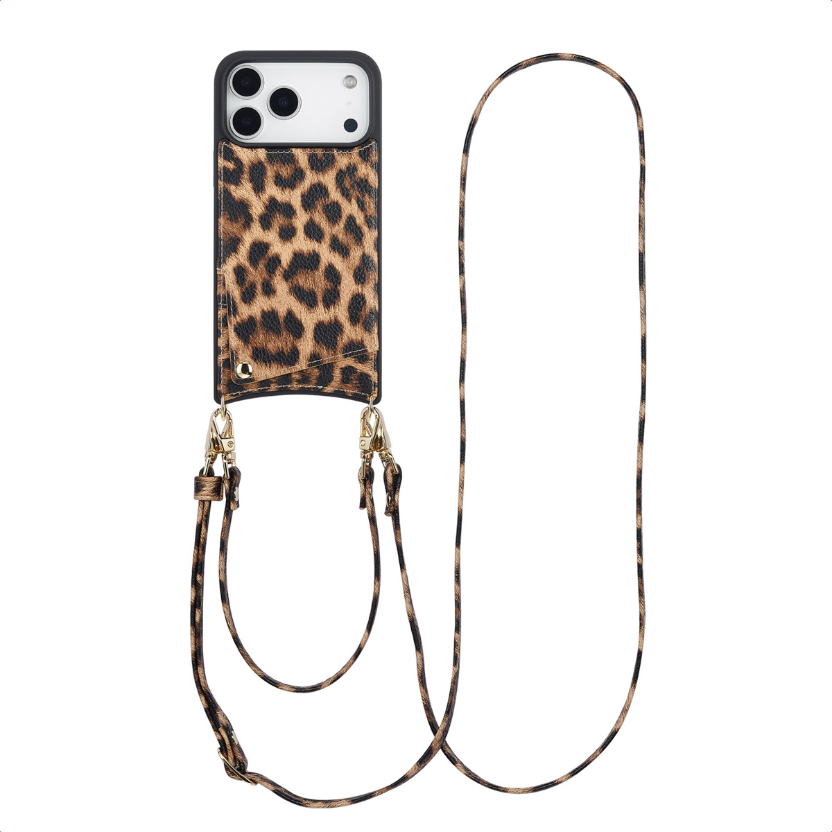 Selencia Nova Telefoonhoes met Koord en Pashouder voor de Apple iPhone 17 Pro Max - Leopard