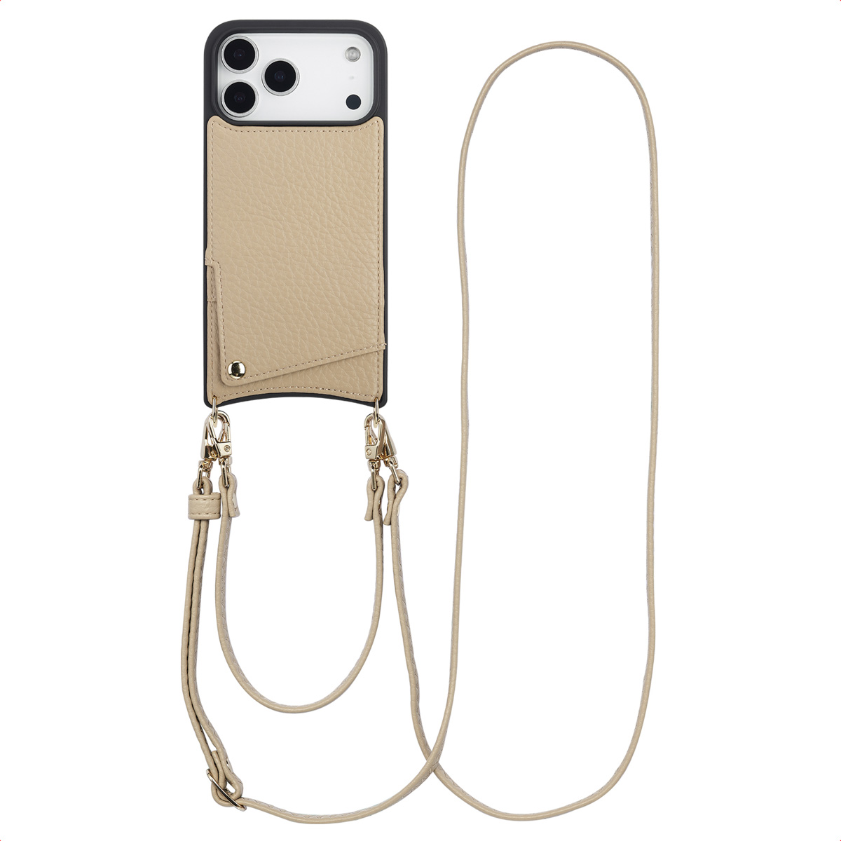 Selencia Nova Telefoonhoes met Koord en Pashouder voor de Apple iPhone 17 Pro Max - Beige