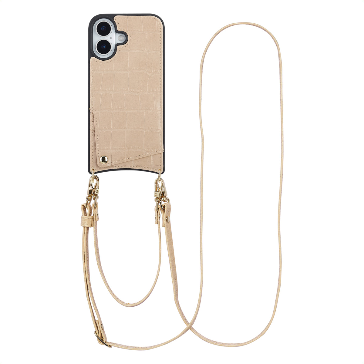 Selencia Nova Croco Telefoonhoes met Koord en Pashouder voor de Apple iPhone 17 - Beige